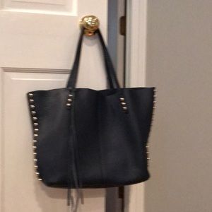 Rebecca Minkoff unlined navy tote with gold studs